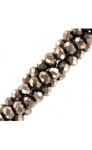 Faceted glass beads 3x2mm disc - Antique bronze metallic-pearl shine coating